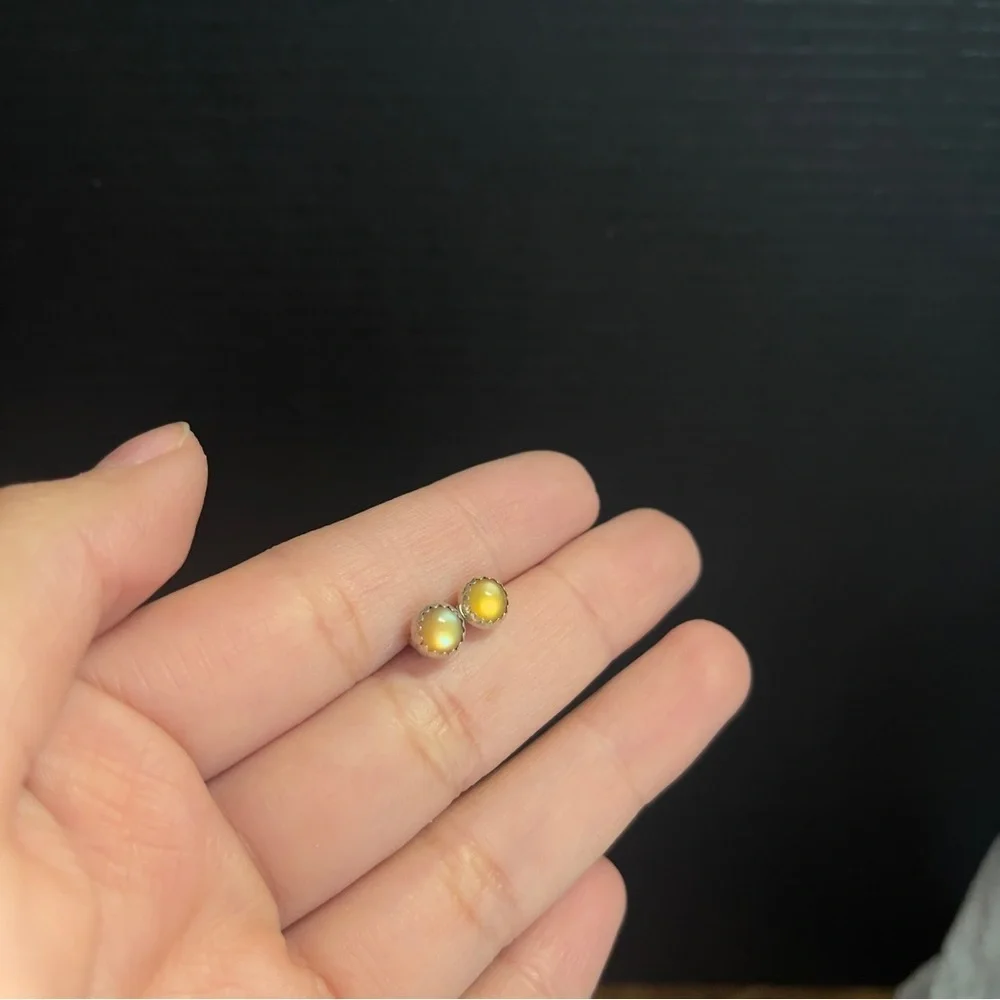 Sterling Silver Amber Colored Gem Stud Earrings Tested To Be Sterling